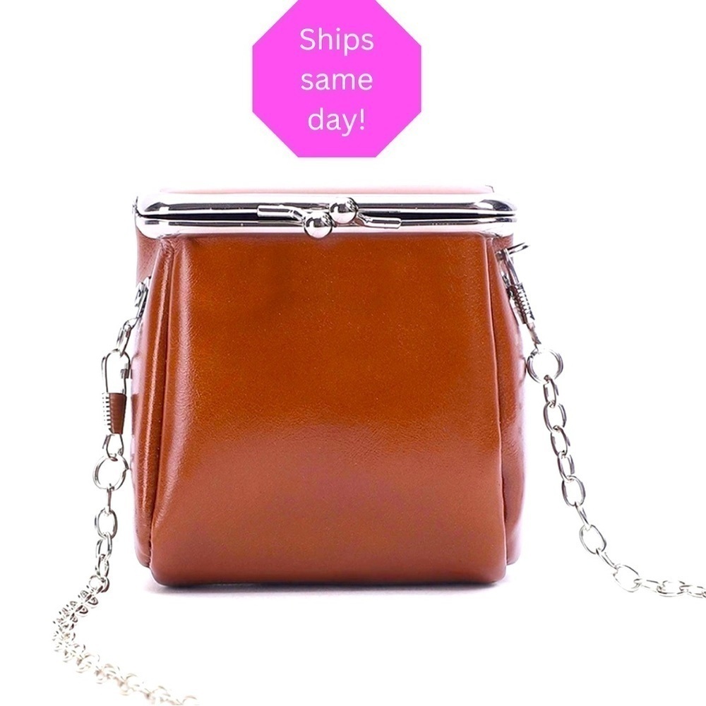 Brown leather crossbody purse with chain strap Jan 25